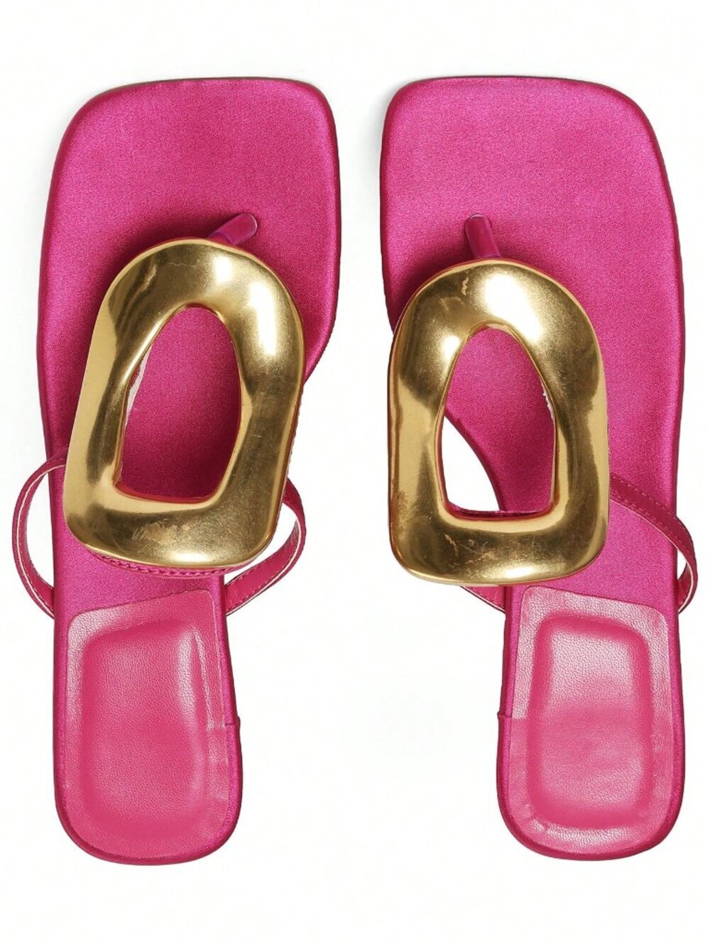 Hot Pink Elegant Women's Flip Flops Kitten Heels Square Toe Dress Shoes - Picture 4 of 6